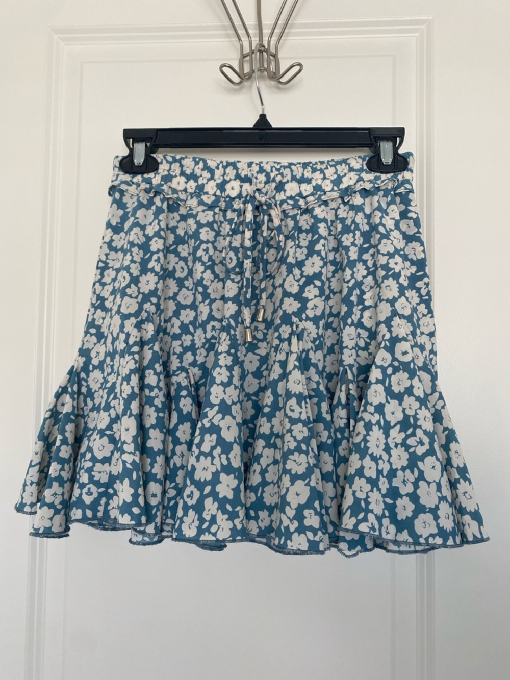 Entro Blue Floral Skort Skirt Flowy Godet Hem Tie Waist Women’s Small